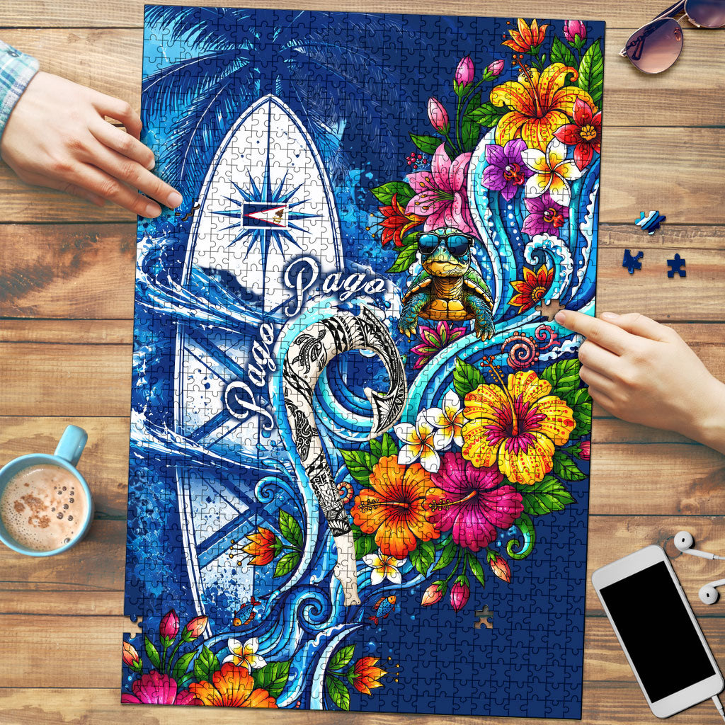 American Samoa Pago Pago Puzzle Sea Turtle And Fruit Bat - Tropical Hibiscus Flowers Polynesian