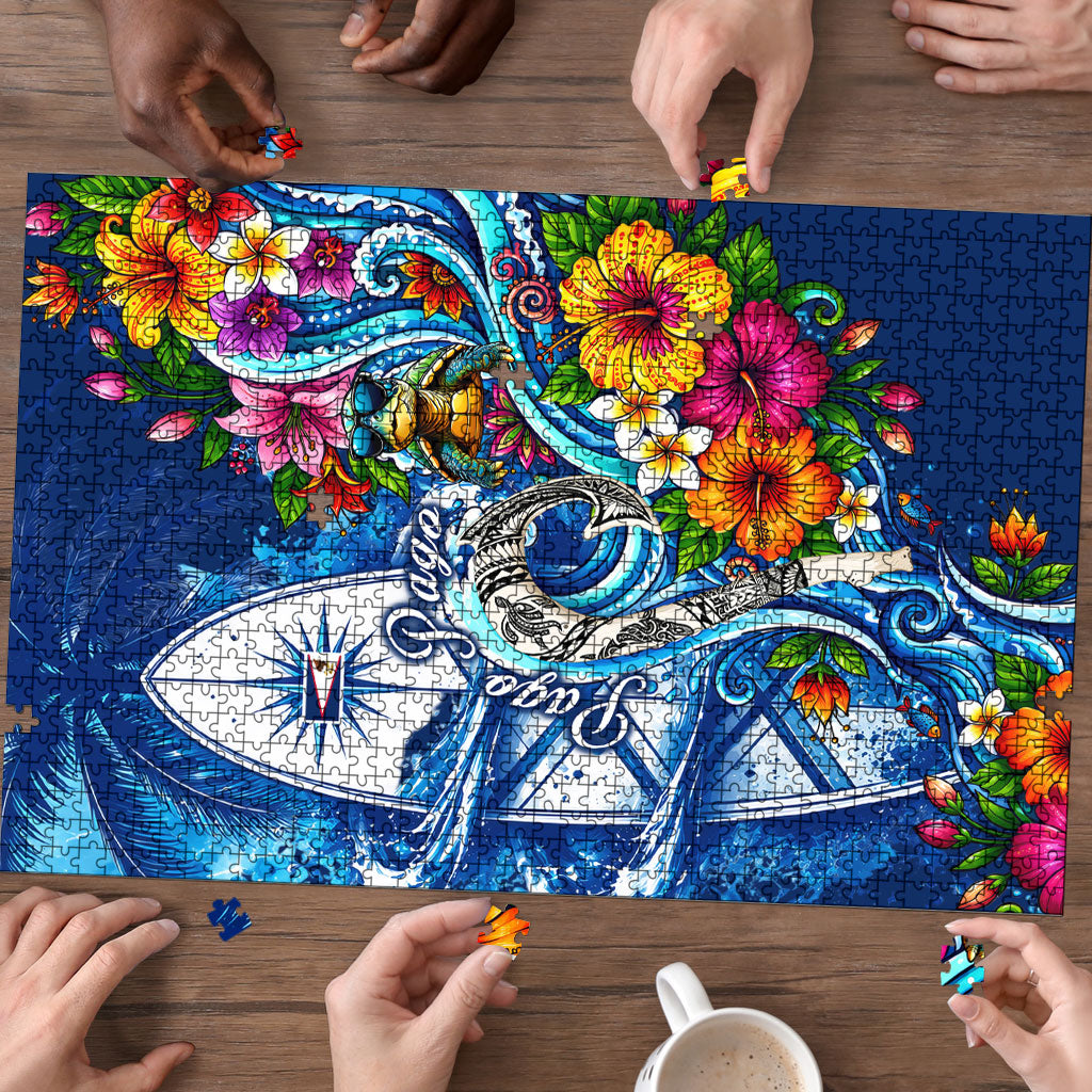 American Samoa Pago Pago Puzzle Sea Turtle And Fruit Bat - Tropical Hibiscus Flowers Polynesian
