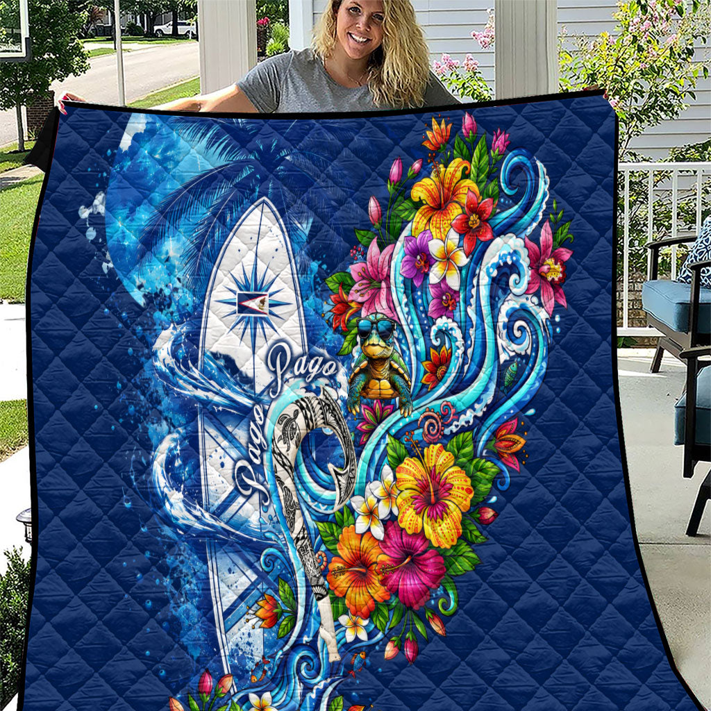 American Samoa Pago Pago Quilt Sea Turtle And Fruit Bat - Tropical Hibiscus Flowers Polynesian