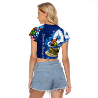 American Samoa Pago Pago Raglan Cropped T Shirt Sea Turtle And Fruit Bat - Tropical Hibiscus Flowers Polynesian