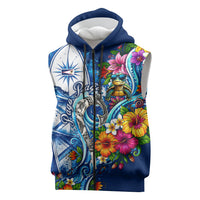 American Samoa Pago Pago Sleeveless Zip Hoodie Sea Turtle And Fruit Bat - Tropical Hibiscus Flowers Polynesian