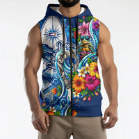 American Samoa Pago Pago Sleeveless Zip Hoodie Sea Turtle And Fruit Bat - Tropical Hibiscus Flowers Polynesian