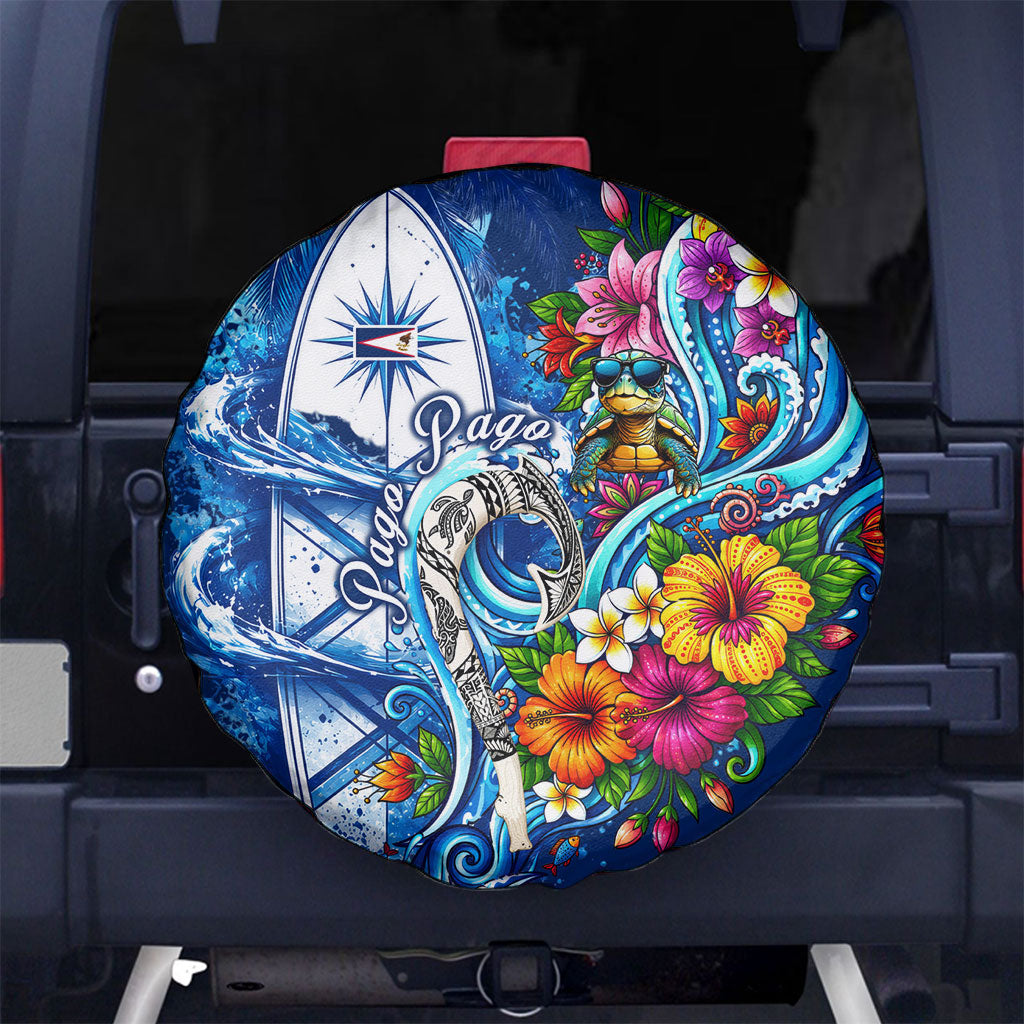 American Samoa Pago Pago Spare Tire Cover Sea Turtle And Fruit Bat - Tropical Hibiscus Flowers Polynesian