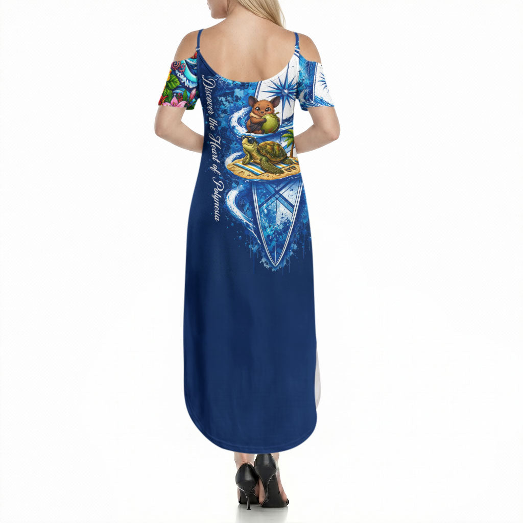 American Samoa Pago Pago Summer Maxi Dress Sea Turtle And Fruit Bat - Tropical Hibiscus Flowers Polynesian