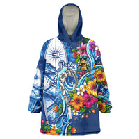 American Samoa Pago Pago Wearable Blanket Hoodie Sea Turtle And Fruit Bat - Tropical Hibiscus Flowers Polynesian