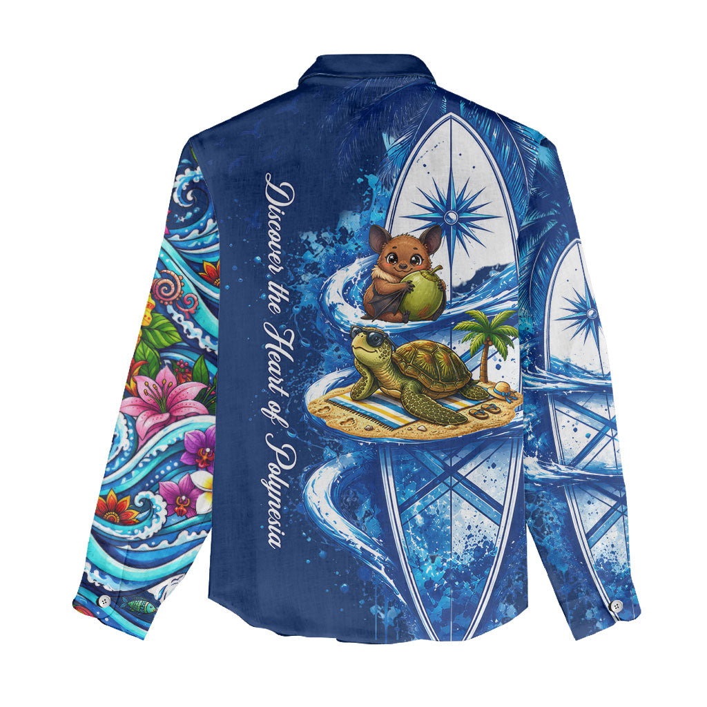American Samoa Pago Pago Women Casual Shirt Sea Turtle And Fruit Bat - Tropical Hibiscus Flowers Polynesian