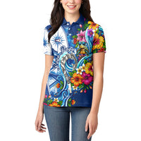 American Samoa Pago Pago Women Polo Shirt Sea Turtle And Fruit Bat - Tropical Hibiscus Flowers Polynesian