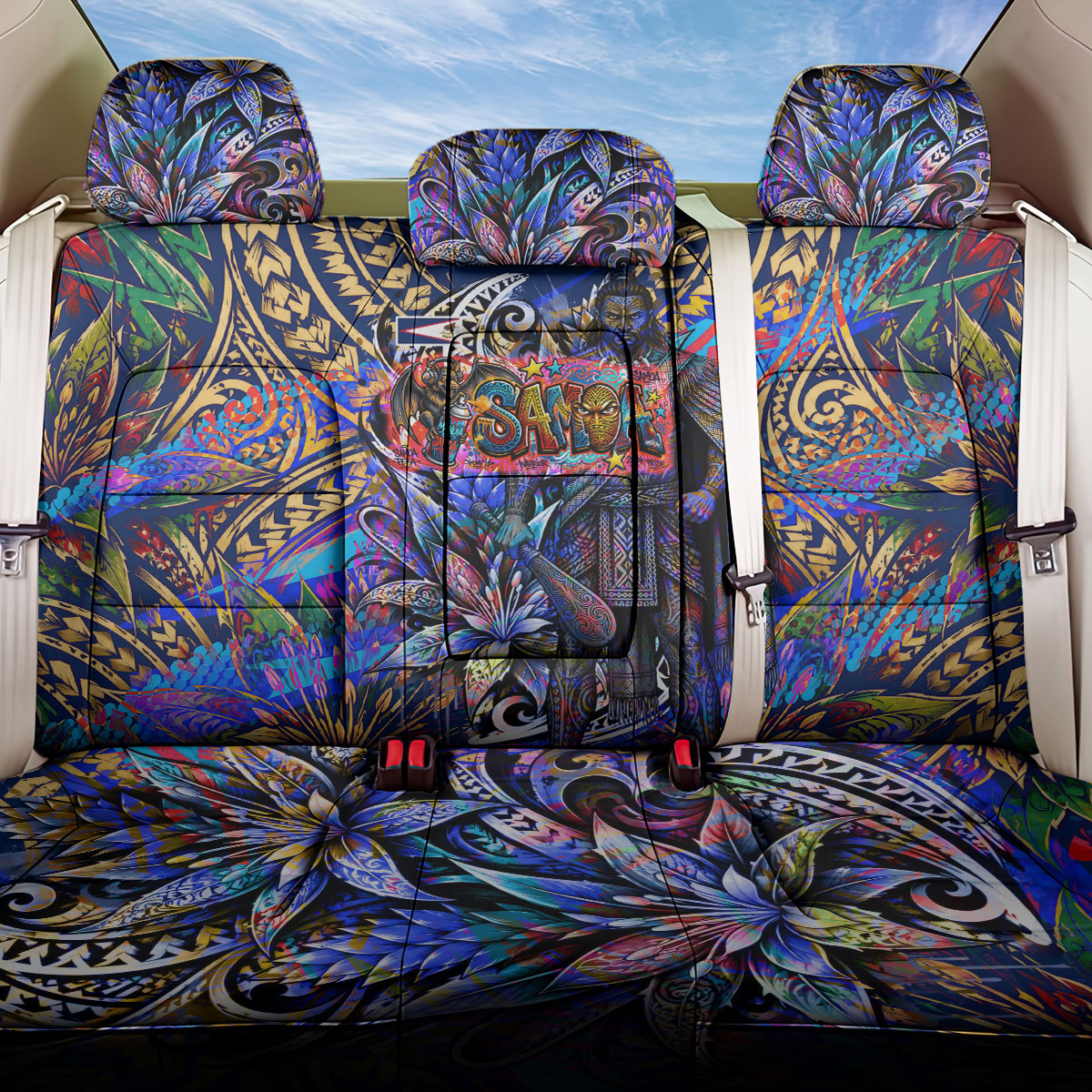 American Samoa Warrior Back Car Seat Cover Polynesian Fruit Bat Talofa Urban Graffiti Street Art