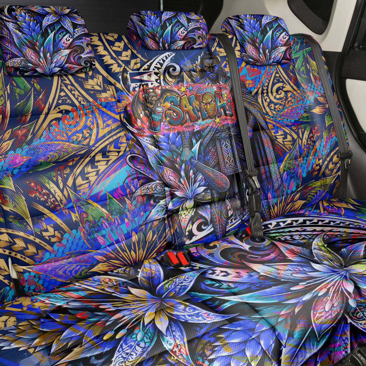 American Samoa Warrior Back Car Seat Cover Polynesian Fruit Bat Talofa Urban Graffiti Street Art