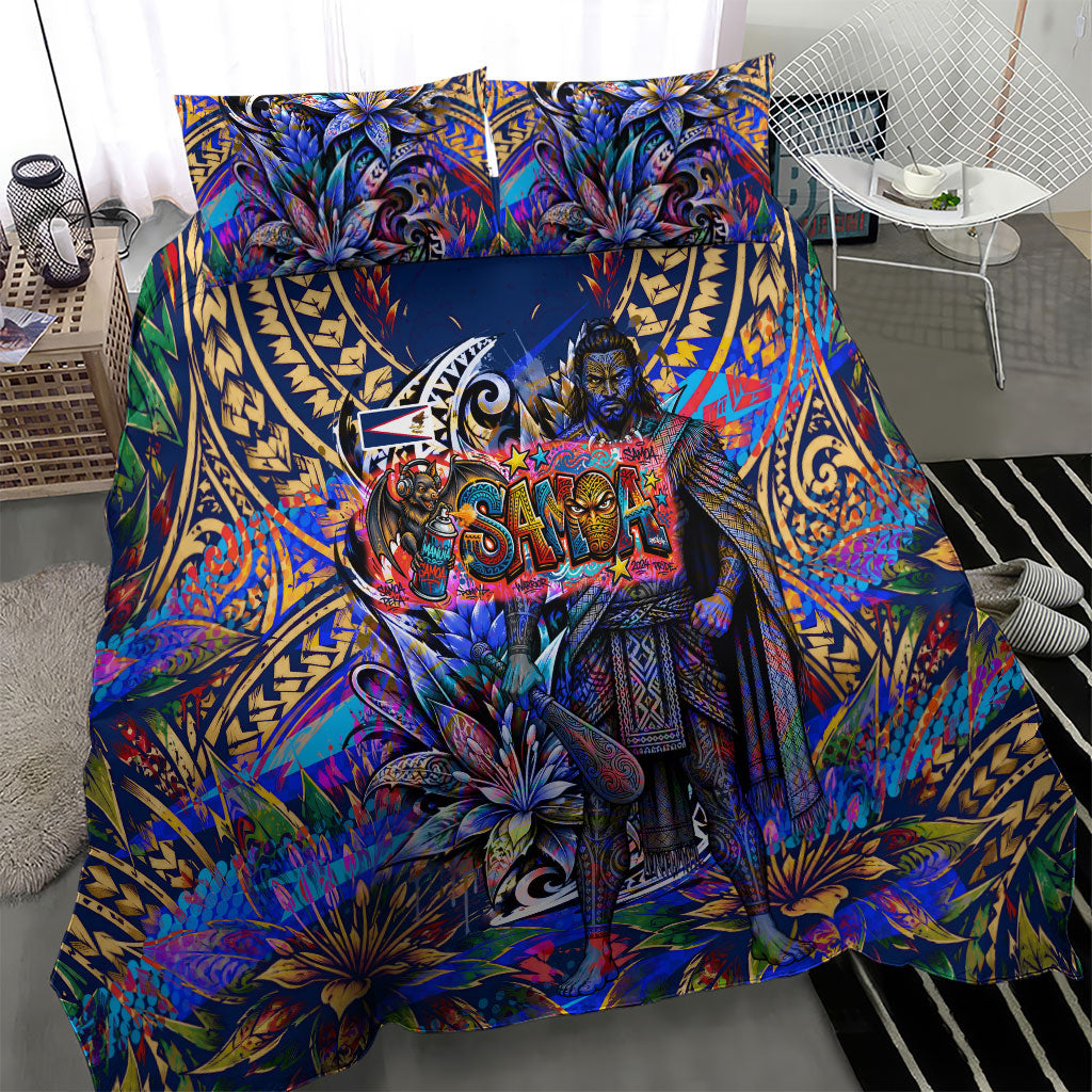 American Samoa Warrior Bedding Set Polynesian Fruit Bat Talofa Urban Graffiti Street Art