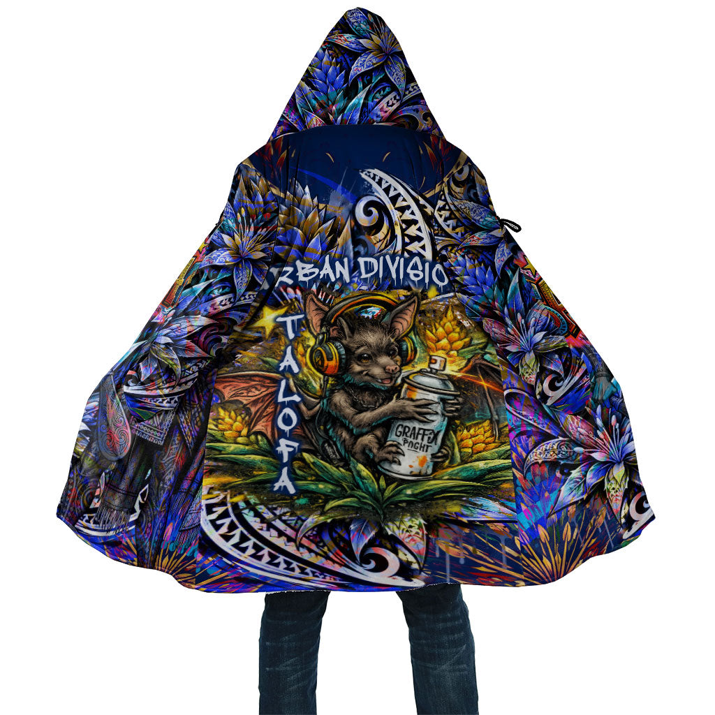 American Samoa Warrior Cloak Polynesian Fruit Bat Talofa Urban Graffiti Street Art TS04 Unisex Blue Yellow - Polynesian Pride