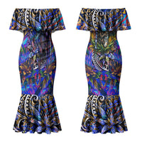 American Samoa Warrior Couples Matching Mermaid Dress and Hawaiian Shirt Polynesian Fruit Bat Talofa Urban Graffiti Street Art