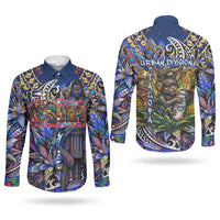 American Samoa Warrior Couples Matching Off Shoulder Maxi Dress and Long Sleeve Button Shirt Polynesian Fruit Bat Talofa Urban Graffiti Street Art