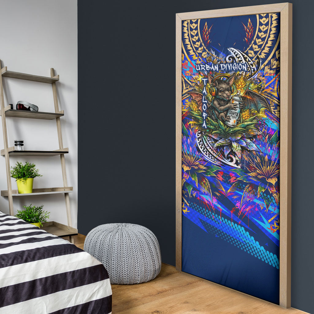 American Samoa Warrior Door Cover Polynesian Fruit Bat Talofa Urban Graffiti Street Art
