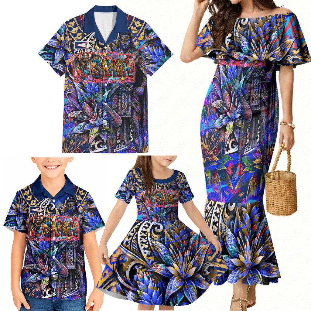American Samoa Warrior Family Matching Mermaid Dress and Hawaiian Shirt Polynesian Fruit Bat Talofa Urban Graffiti Street Art TS04 - Polynesian Pride
