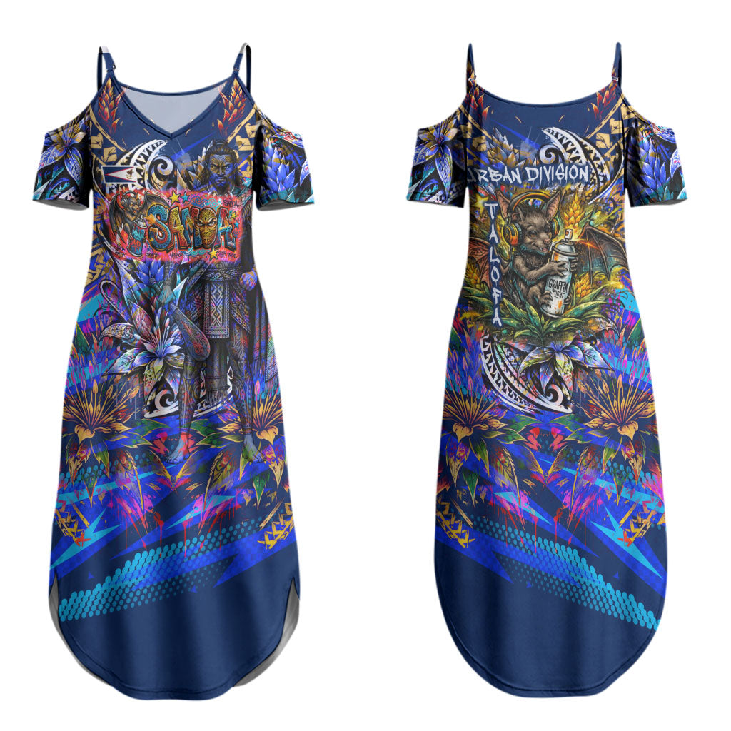 American Samoa Warrior Family Matching Summer Maxi Dress and Hawaiian Shirt Polynesian Fruit Bat Talofa Urban Graffiti Street Art