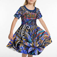 American Samoa Warrior Kid Short Sleeve Dress Polynesian Fruit Bat Talofa Urban Graffiti Street Art