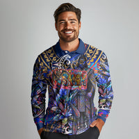 American Samoa Warrior Long Sleeve Polo Shirt Polynesian Fruit Bat Talofa Urban Graffiti Street Art