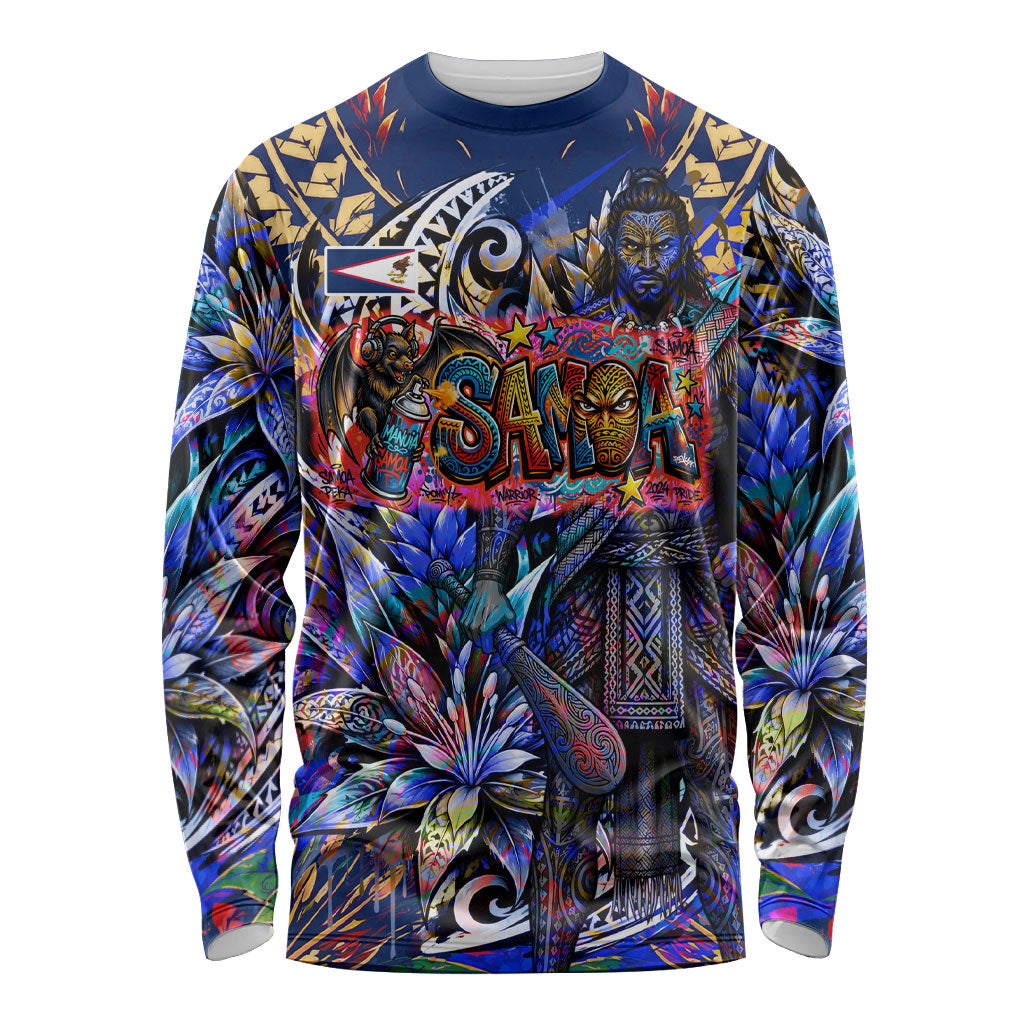 American Samoa Warrior Long Sleeve Shirt Polynesian Fruit Bat Talofa Urban Graffiti Street Art