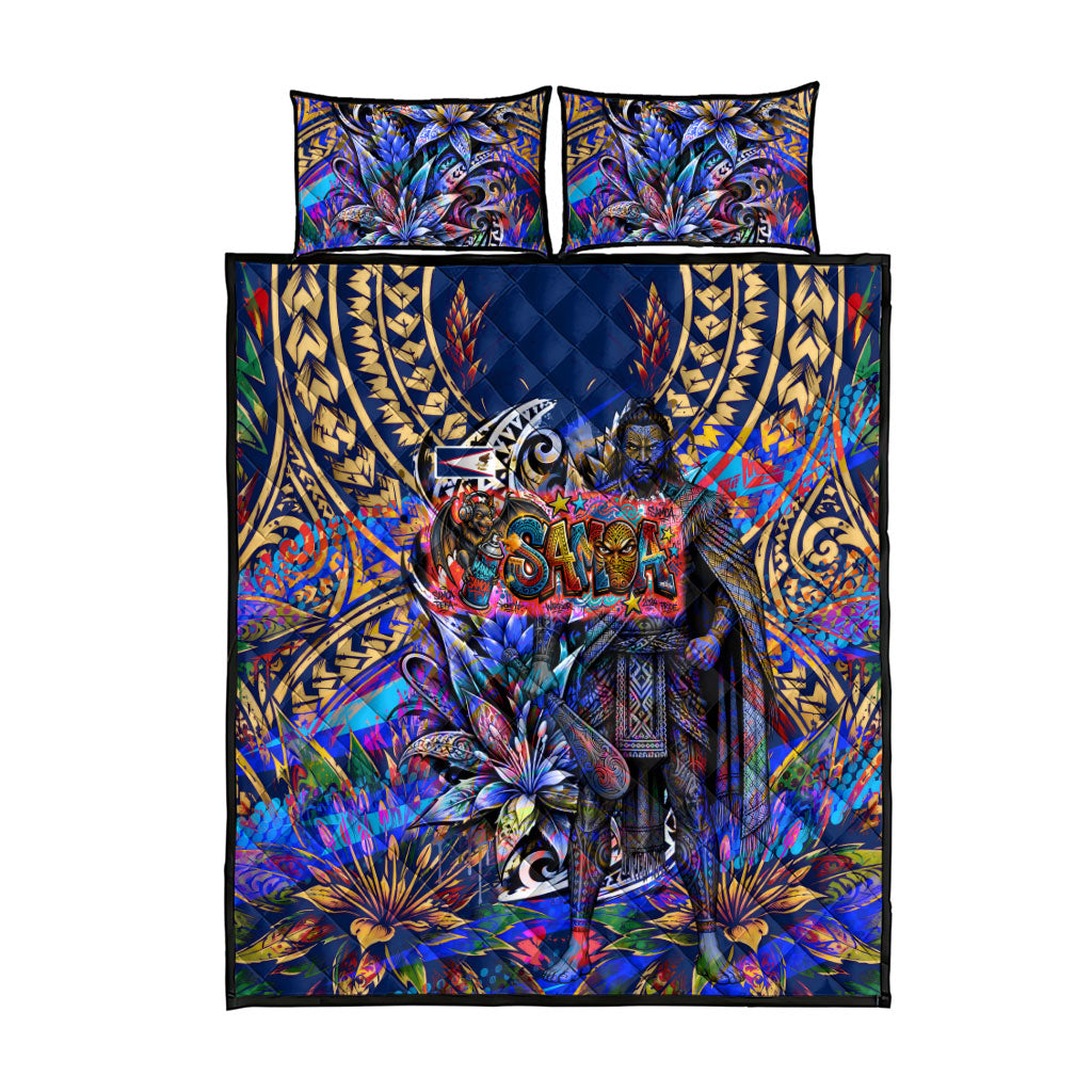 American Samoa Warrior Quilt Bed Set Polynesian Fruit Bat Talofa Urban Graffiti Street Art