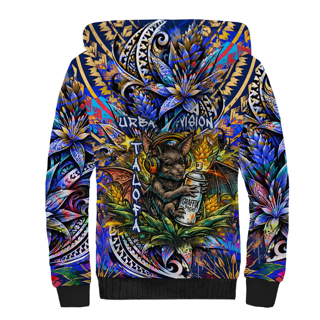 American Samoa Warrior Sherpa Hoodie Polynesian Fruit Bat Talofa Urban Graffiti Street Art