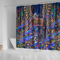 American Samoa Warrior Shower Curtain Polynesian Fruit Bat Talofa Urban Graffiti Street Art