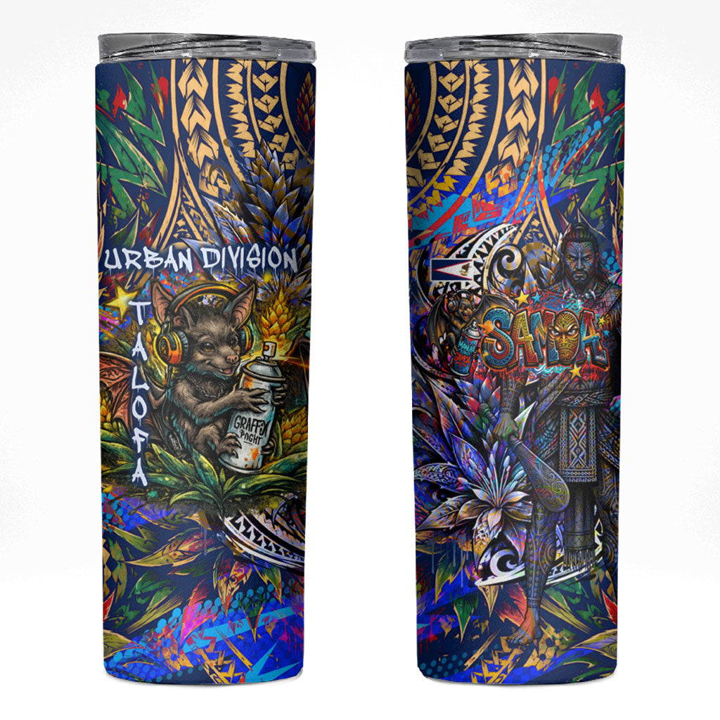 American Samoa Warrior Skinny Tumbler Polynesian Fruit Bat Talofa Urban Graffiti Street Art