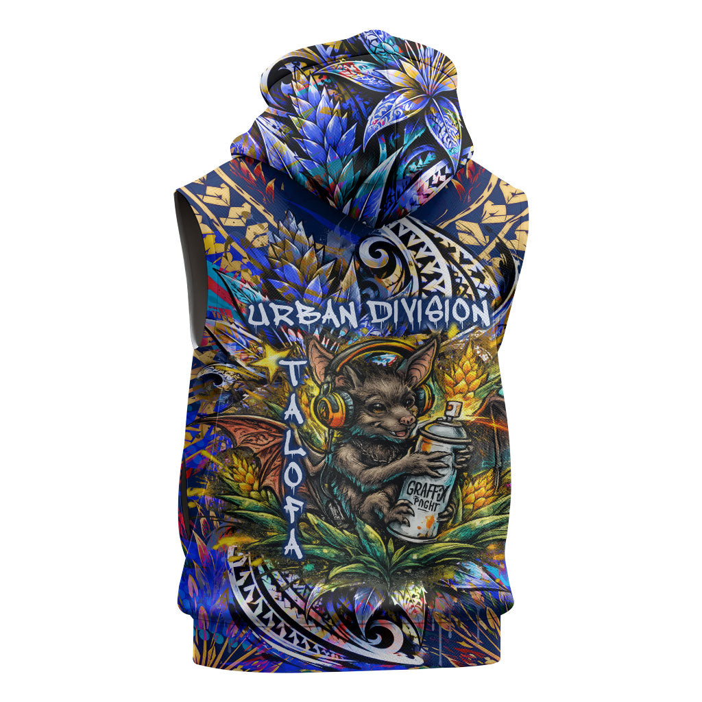 American Samoa Warrior Sleeveless Zip Hoodie Polynesian Fruit Bat Talofa Urban Graffiti Street Art