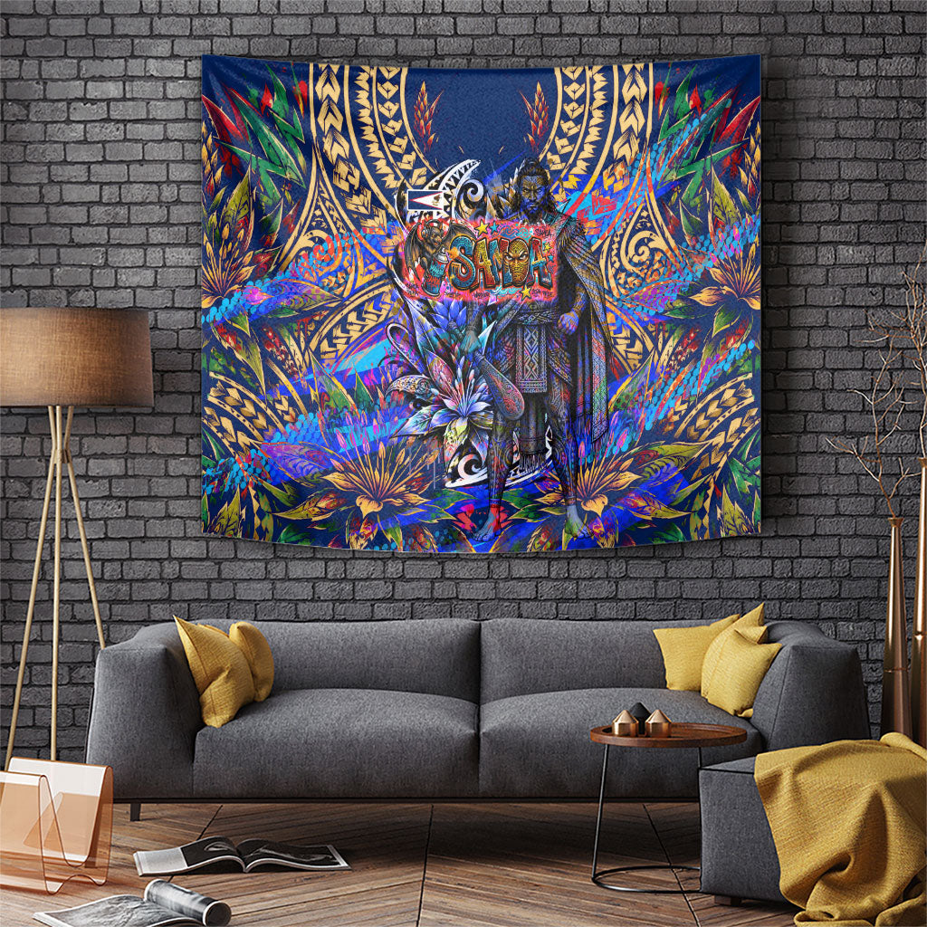 American Samoa Warrior Tapestry Polynesian Fruit Bat Talofa Urban Graffiti Street Art