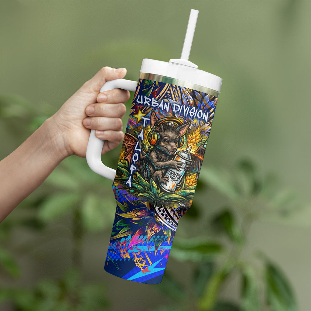 American Samoa Warrior Tumbler With Handle Polynesian Fruit Bat Talofa Urban Graffiti Street Art