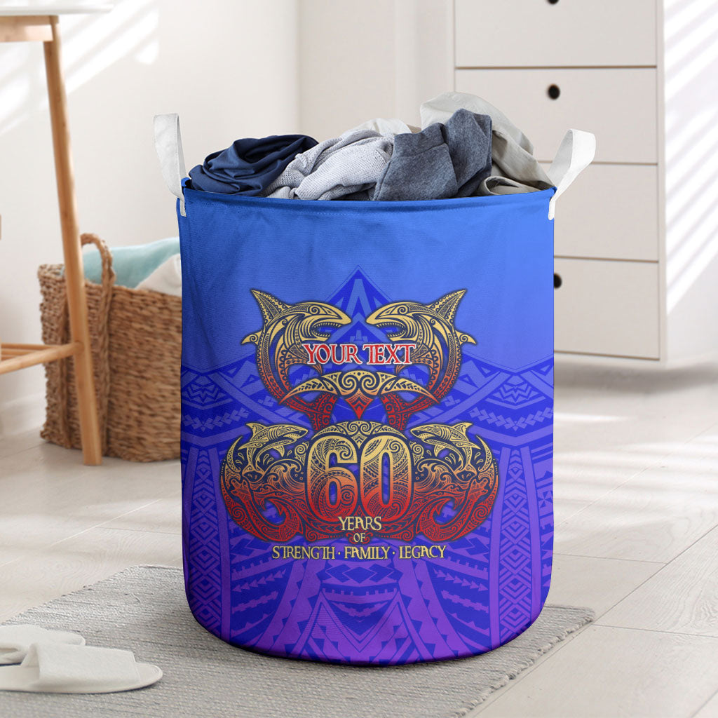 Personalized Polynesian 60th Birthday Laundry Basket Polynesian Tribal Art Vintage Ocean Pattern