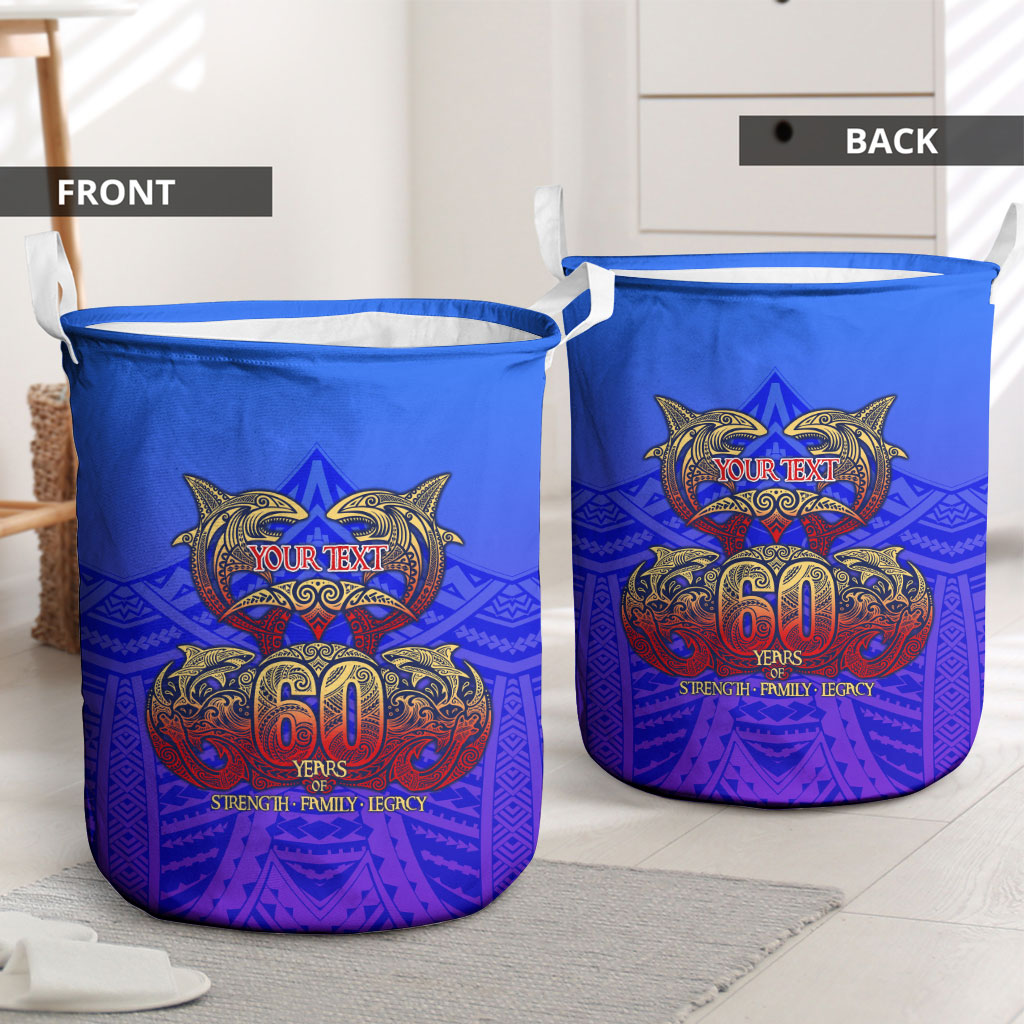 Personalized Polynesian 60th Birthday Laundry Basket Polynesian Tribal Art Vintage Ocean Pattern