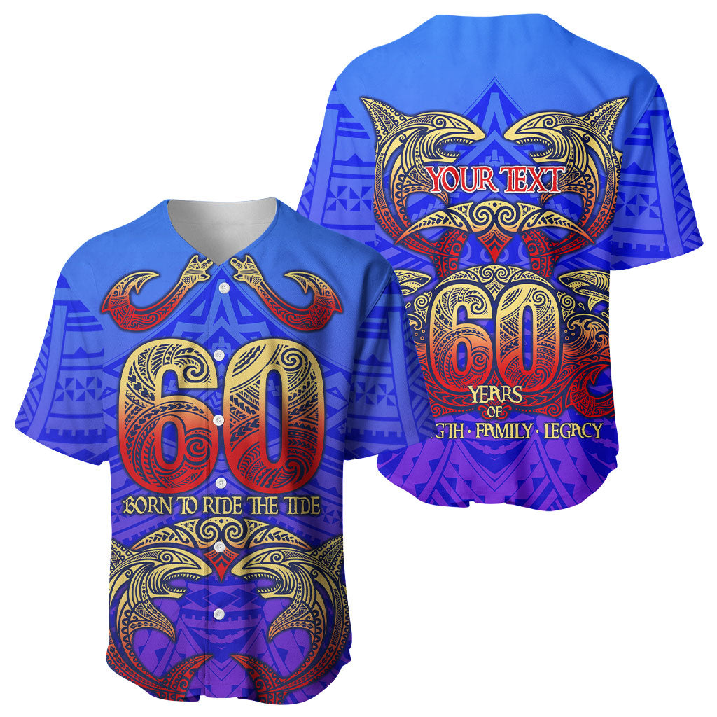 Personalized Polynesian 60th Birthday Baseball Jersey Polynesian Tribal Art Vintage Ocean Pattern