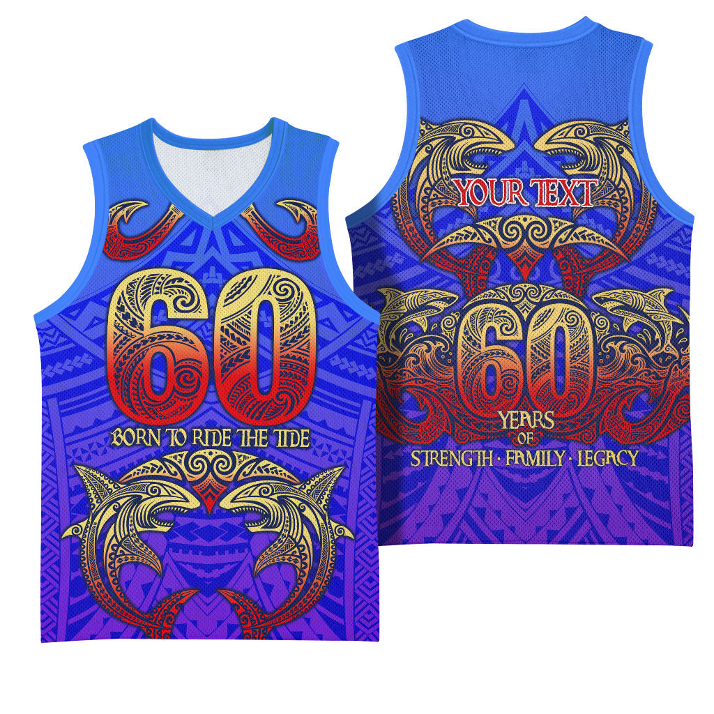 Personalized Polynesian 60th Birthday Basketball Jersey Polynesian Tribal Art Vintage Ocean Pattern TS04 - Polynesian Pride