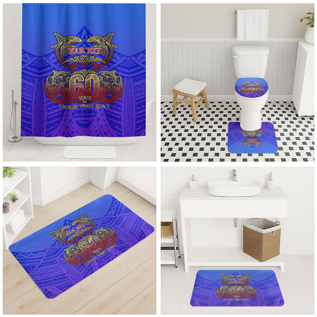 Personalized Polynesian 60th Birthday Bathroom Set Polynesian Tribal Art Vintage Ocean Pattern