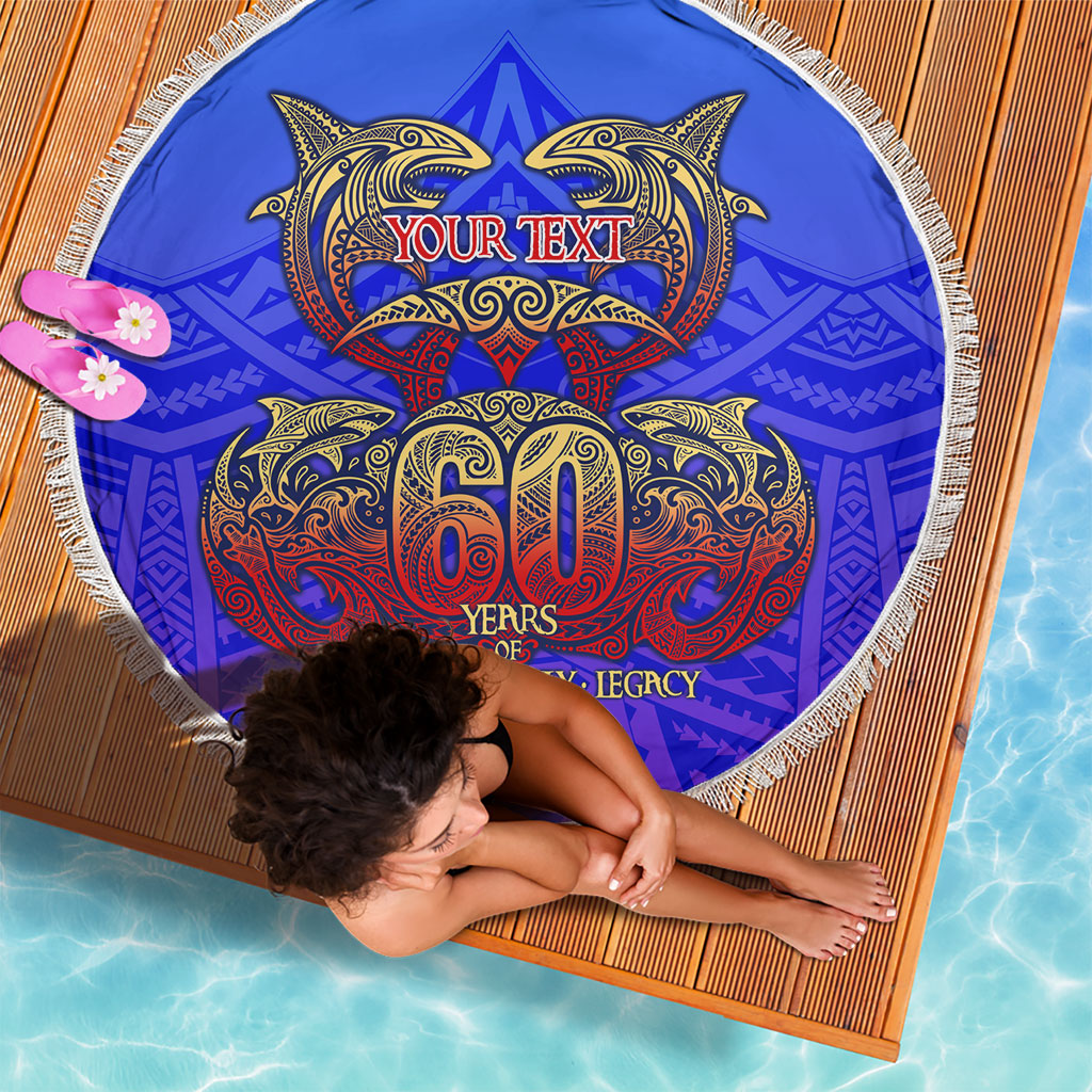 Personalized Polynesian 60th Birthday Beach Blanket Polynesian Tribal Art Vintage Ocean Pattern