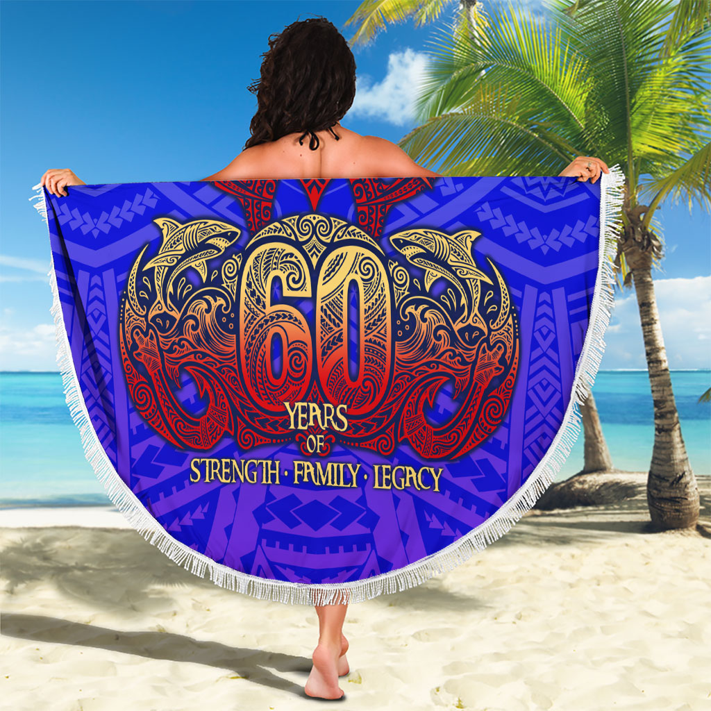 Personalized Polynesian 60th Birthday Beach Blanket Polynesian Tribal Art Vintage Ocean Pattern