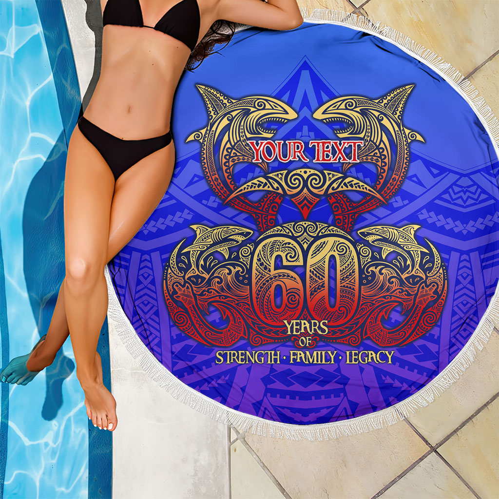 Personalized Polynesian 60th Birthday Beach Blanket Polynesian Tribal Art Vintage Ocean Pattern
