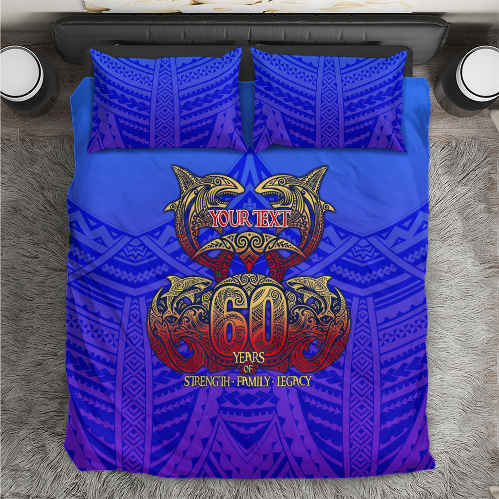 Personalized Polynesian 60th Birthday Bedding Set Polynesian Tribal Art Vintage Ocean Pattern TS04 Blue Yellow - Polynesian Pride