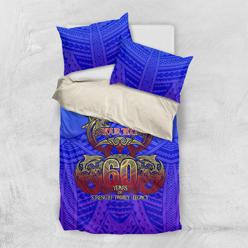 Personalized Polynesian 60th Birthday Bedding Set Polynesian Tribal Art Vintage Ocean Pattern TS04 US Twin 172cm x 218cm Blue Yellow - Polynesian Pride