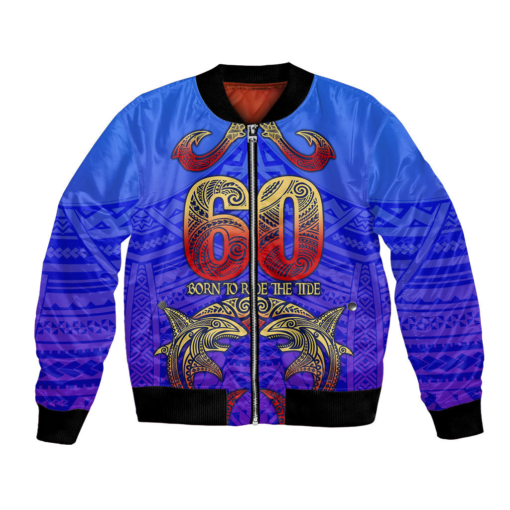 Personalized Polynesian 60th Birthday Bomber Jacket Polynesian Tribal Art Vintage Ocean Pattern TS04 Unisex Blue Yellow - Polynesian Pride