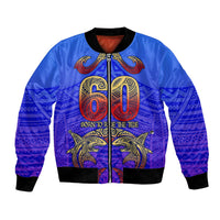 Personalized Polynesian 60th Birthday Bomber Jacket Polynesian Tribal Art Vintage Ocean Pattern TS04 Unisex Blue Yellow - Polynesian Pride