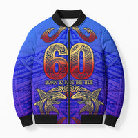 Personalized Polynesian 60th Birthday Bomber Puffer Jacket Polynesian Tribal Art Vintage Ocean Pattern