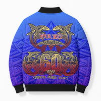 Personalized Polynesian 60th Birthday Bomber Puffer Jacket Polynesian Tribal Art Vintage Ocean Pattern