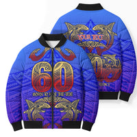 Personalized Polynesian 60th Birthday Bomber Puffer Jacket Polynesian Tribal Art Vintage Ocean Pattern