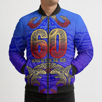 Personalized Polynesian 60th Birthday Bomber Puffer Jacket Polynesian Tribal Art Vintage Ocean Pattern