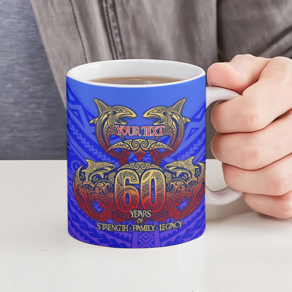 Personalized Polynesian 60th Birthday Ceramic Mug Polynesian Tribal Art Vintage Ocean Pattern