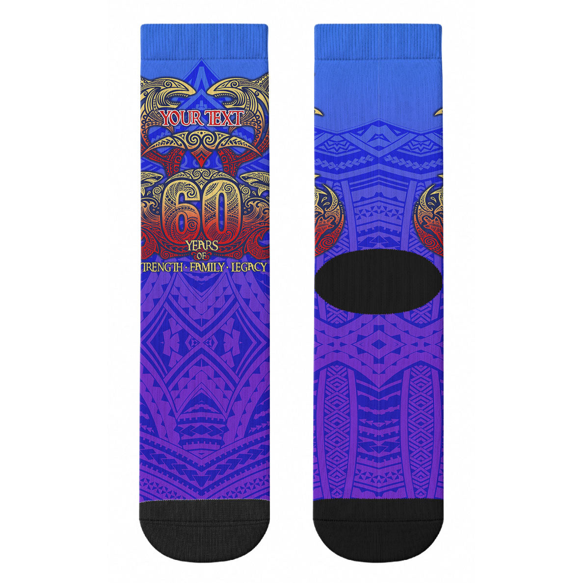 Personalized Polynesian 60th Birthday Crew Socks Polynesian Tribal Art Vintage Ocean Pattern