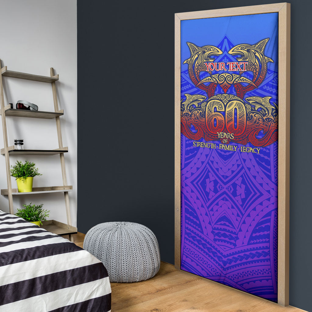 Personalized Polynesian 60th Birthday Door Cover Polynesian Tribal Art Vintage Ocean Pattern