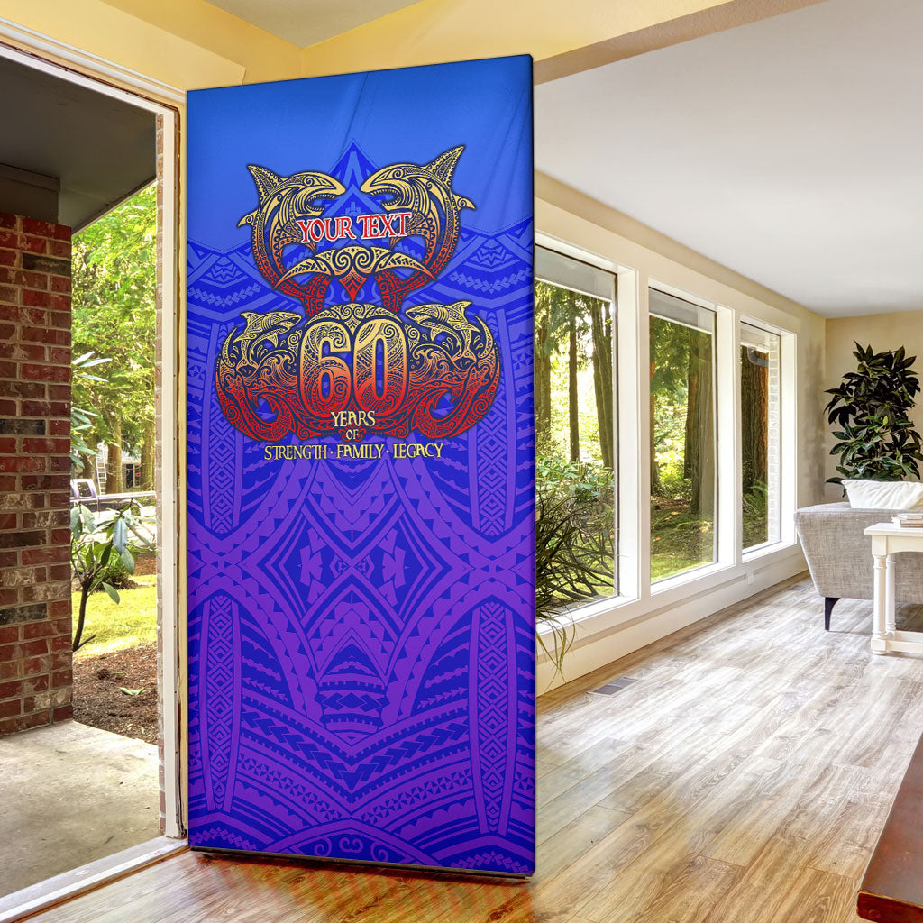 Personalized Polynesian 60th Birthday Door Cover Polynesian Tribal Art Vintage Ocean Pattern